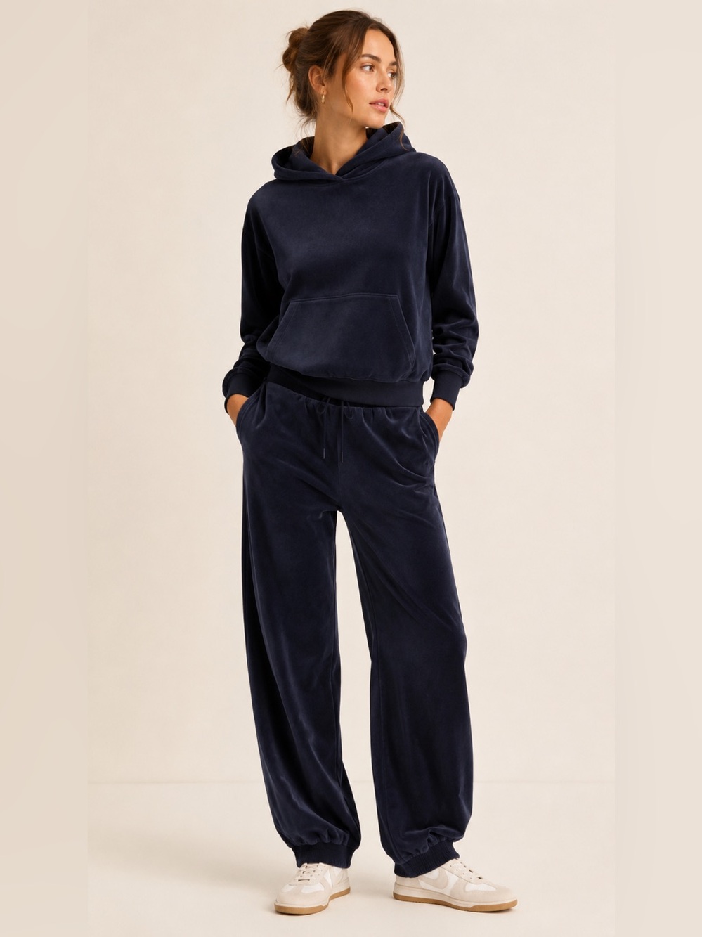 JCREW XS Plush Navy Blue Velour Hoodie & Joggers Set